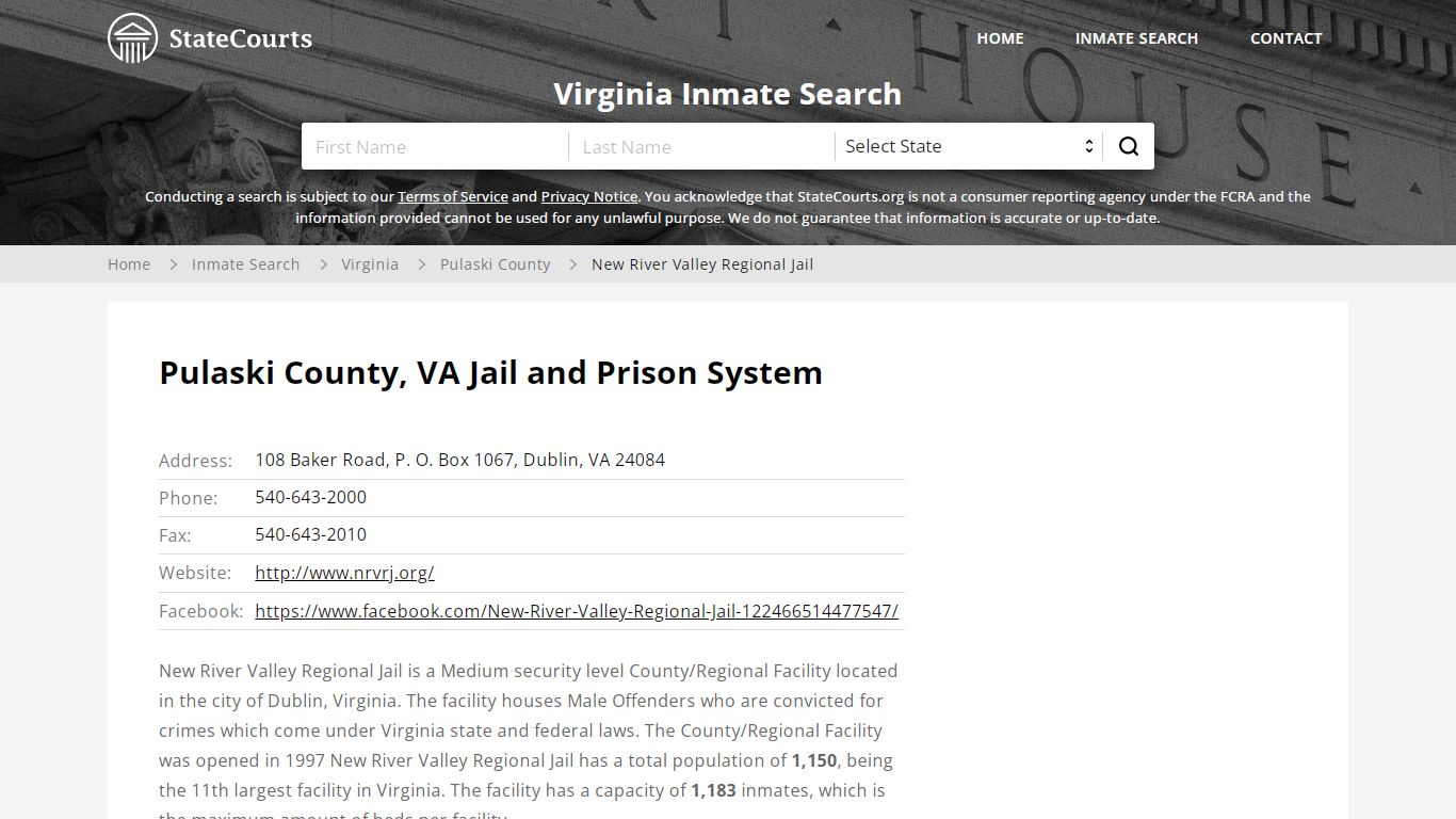 New River Valley Regional Jail Inmate Records Search ...