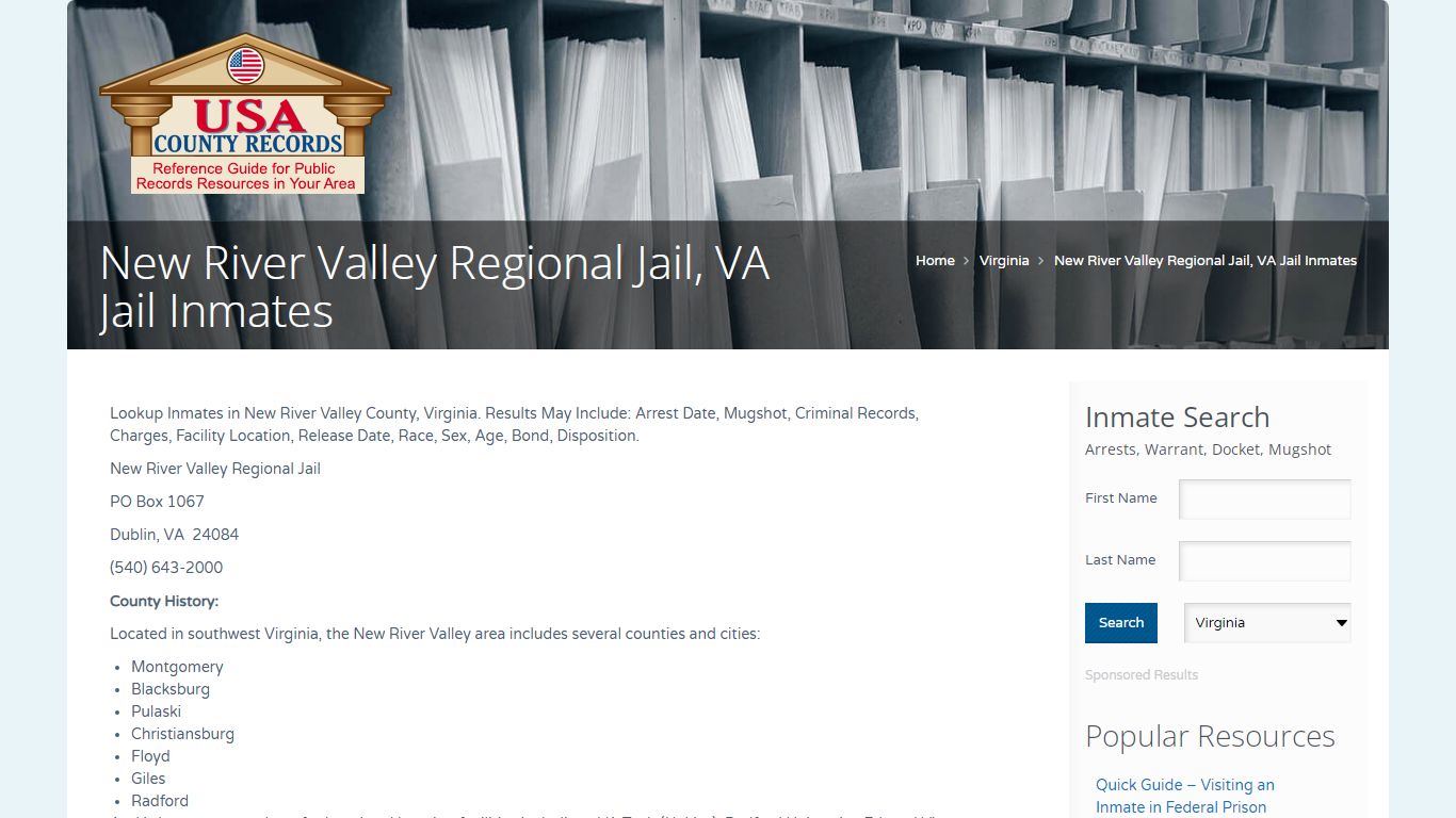 New River Valley Regional Jail, VA Jail Inmates | Name Search